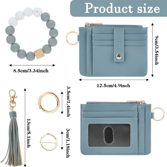 Wallet Keychain Wristlet for Women,Slim RFID Credit Card Holder Purse Tassel Key - Picture 2 of 6